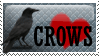 A stamp that has the sillouhette of a crow on the left, and a heart behind the word crows on the right.